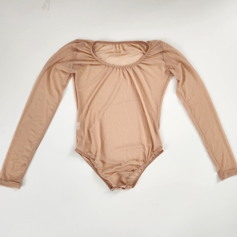 Long Sleeve Sheer‎ Mesh Leotard Bodysuit One Piece Women's Size S